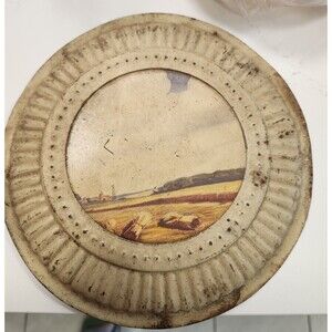 Vintage Chimney Flue cover, Farm scene, 9.5 inch metal cover, nice decor